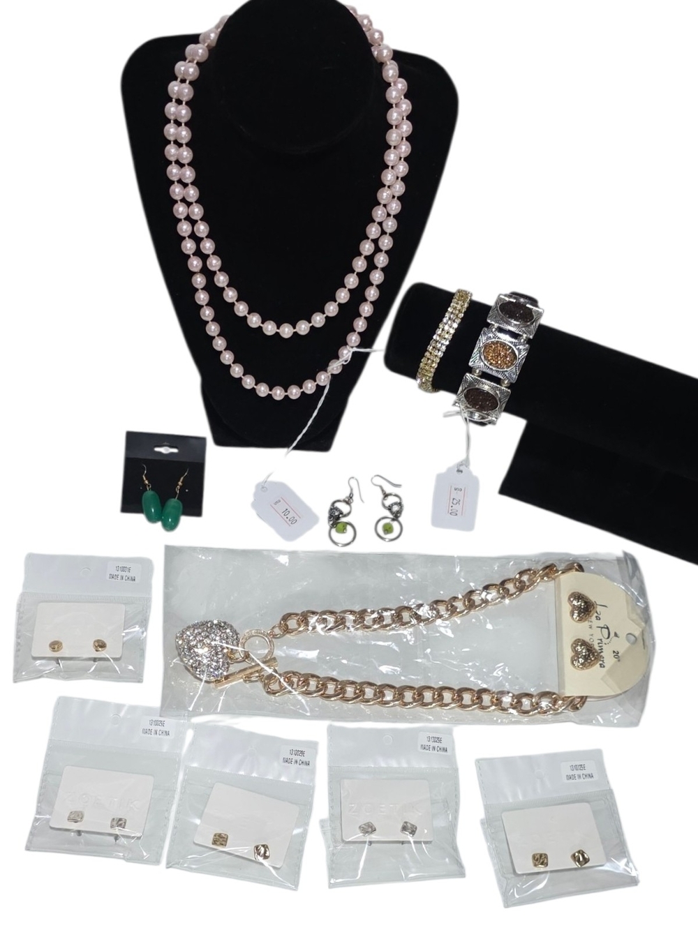 Bundle Reseller Pearl Necklace La Primero Heart Chain Necklace Bracelet Earrings